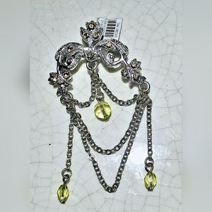 NWT Banana Republic silver regency chain lime green beads Victorian brooch/pin